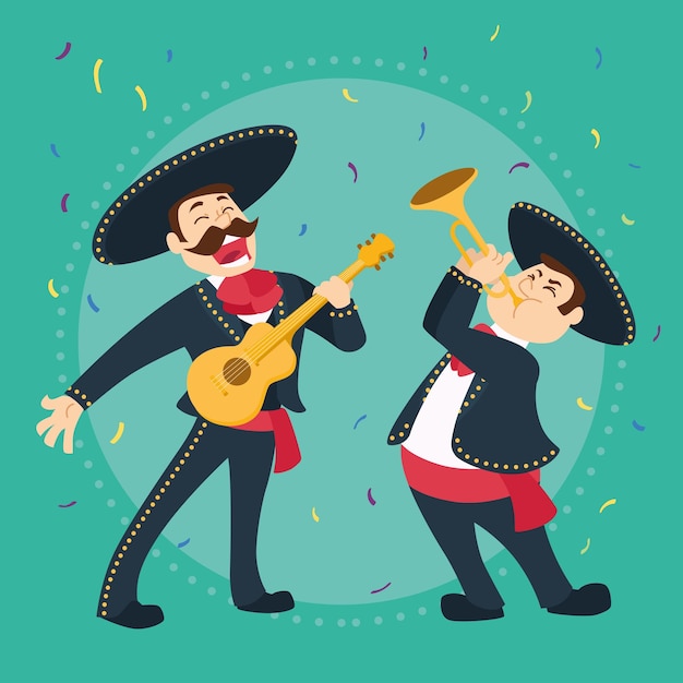 Vetor desenho tradicional mexicano mariachi cinco de maio