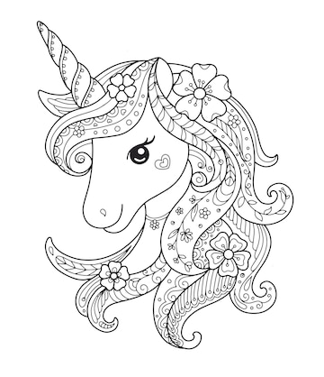 Desenhos Coloridos E Bonitos De Desenho Animado De Unicórnio, Mandala,  Isolados Em Fundo Branco Ilustração do Vetor - Ilustração de preto, cavalo:  260249711