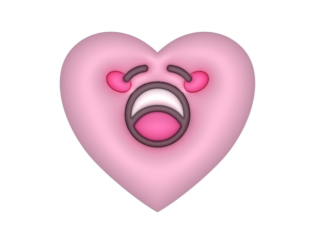 Desenho vetorial 3d do emoji do coração bonito rosa que boceja