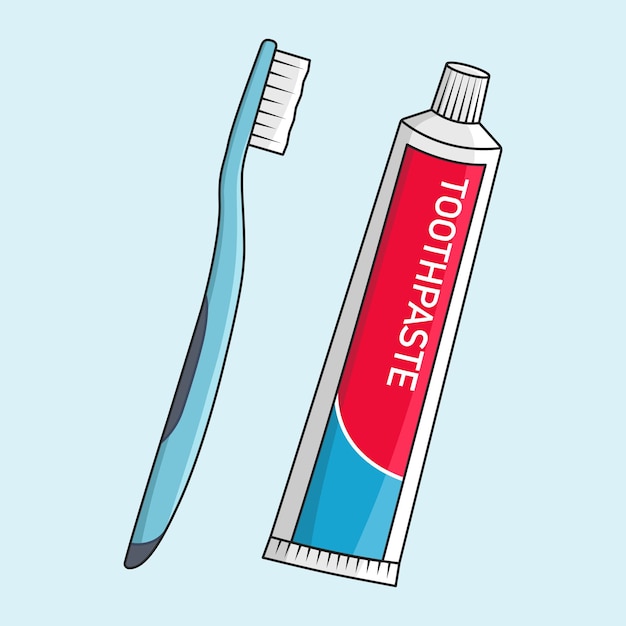 Desenho vetorial da escova de dentes e da pasta de dentes