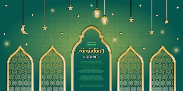 Desenho vetorial da noite verde do ramadã cheia de estrelas cintilantes simples adequadas para banners saudações de mídia social e outros temáticos ramadanxa