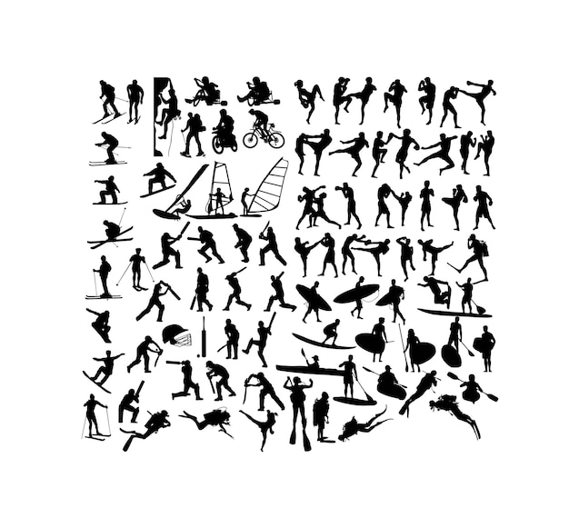 Desenho vetorial de arte de silhuetas de esportes extremos