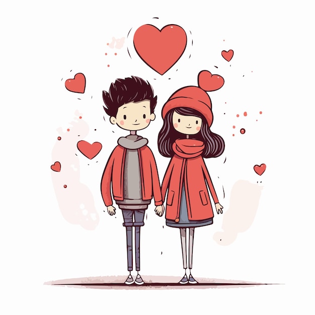Desenho vetorial de cartão de dia dos namorados com um jovem casal apaixonado amor dia dos namorados