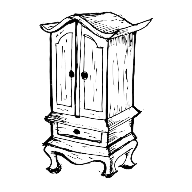 Desenho vetorial de desenho de mão de esboço de armário vintage