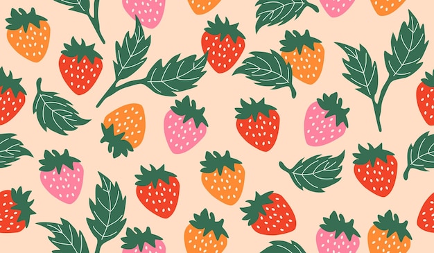 Desenho vetorial de fundo com padrão de frutas de morango bonito