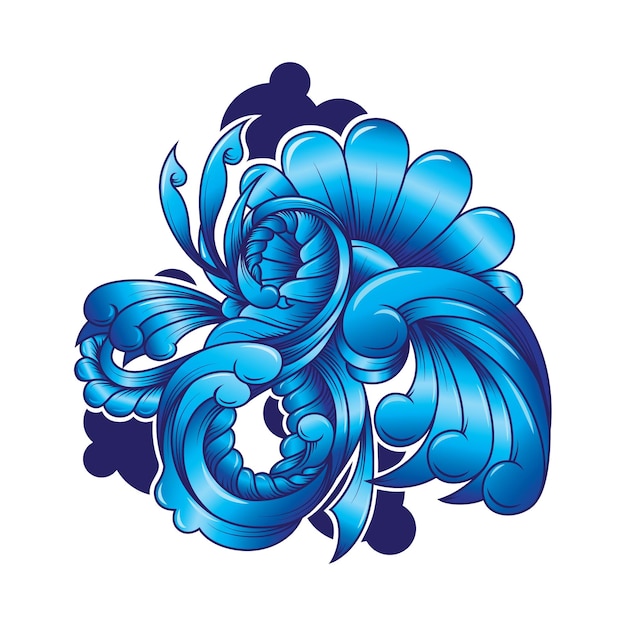 Desenho vetorial de ilustração de arte batik dragão azul