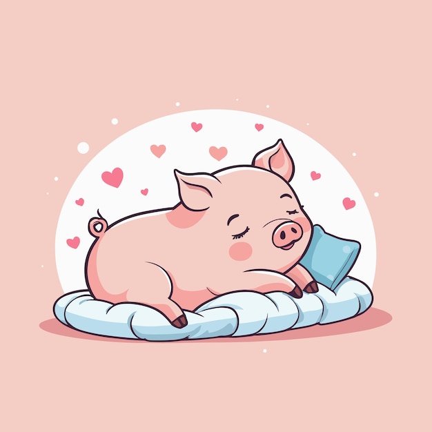 Desenho vetorial de ilustração de desenho animado de porco adorável dormindo