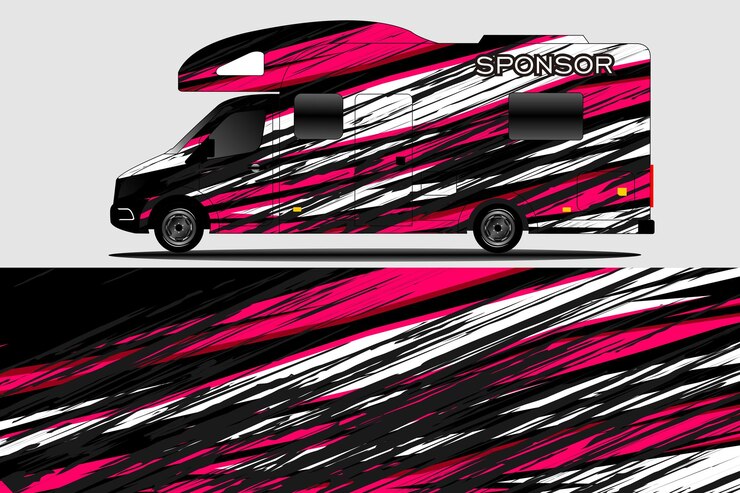 Vetor desenho vetorial de ilustração de fundo de corrida para embalagem de camper van