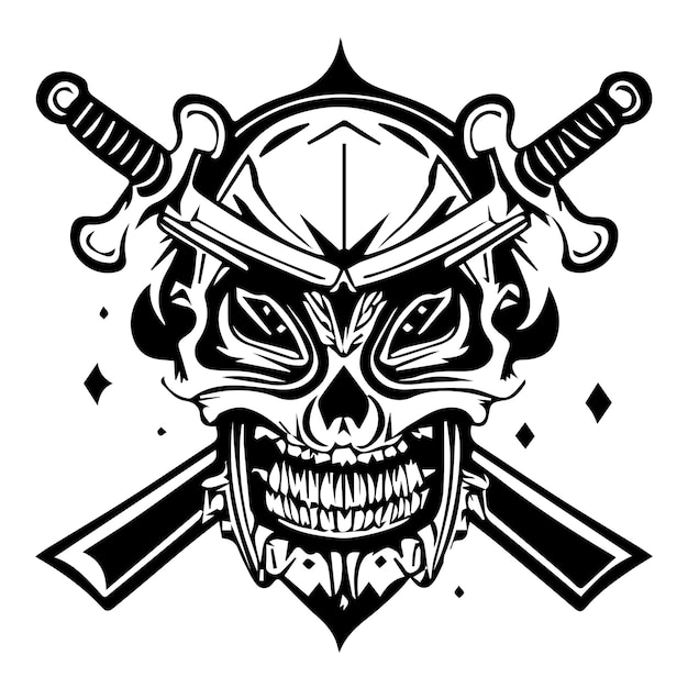 Desenho vetorial de ilustração de tatuagem de crânio e espada