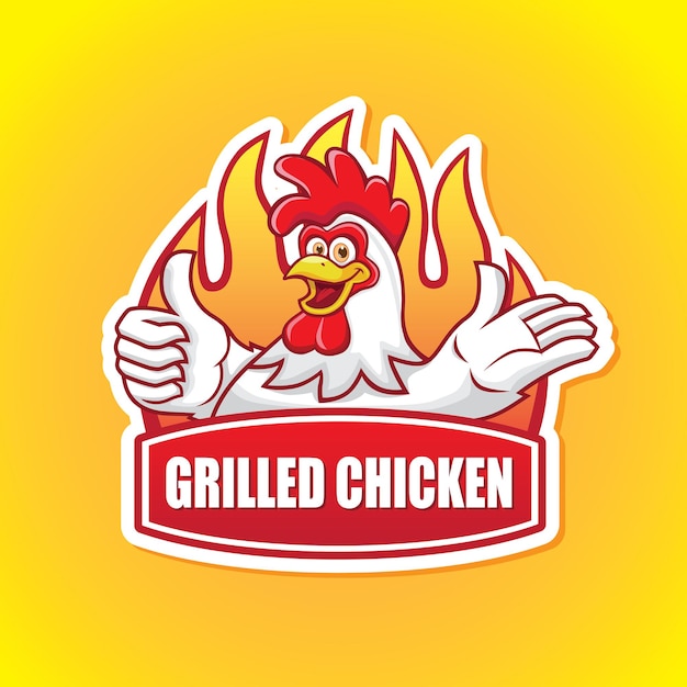 Vetor desenho vetorial de logotipo de mascote de frango grelhado frito