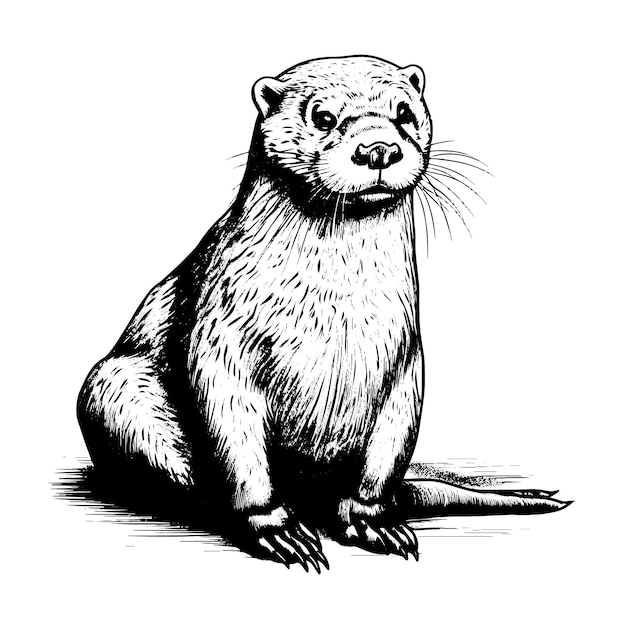 Desenho vetorial de lontra ilustração de estilo gravada desenhada à mão isolada