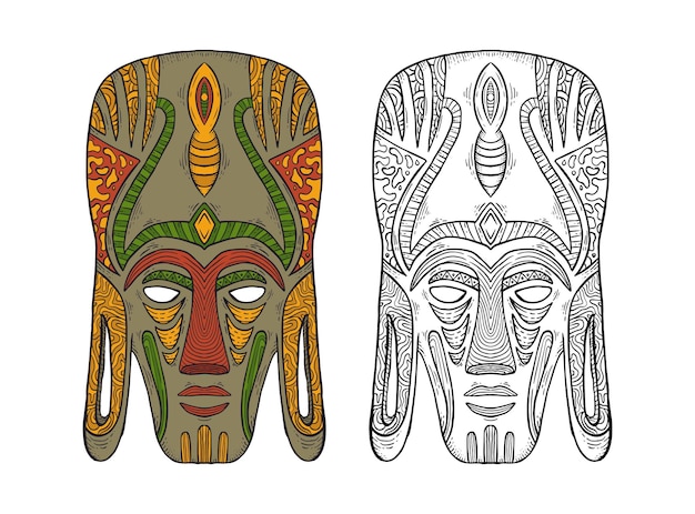Desenho vetorial de máscara tradicional tribal africana