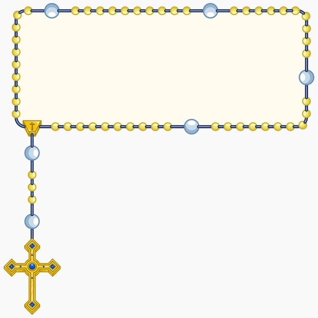 Vetor desenho vetorial de moldura para fotografia com rosário católico rosário com cruz cristã com quadrado