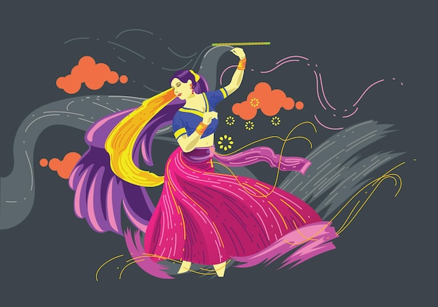 Desenho vetorial de mulher tocando garba dance