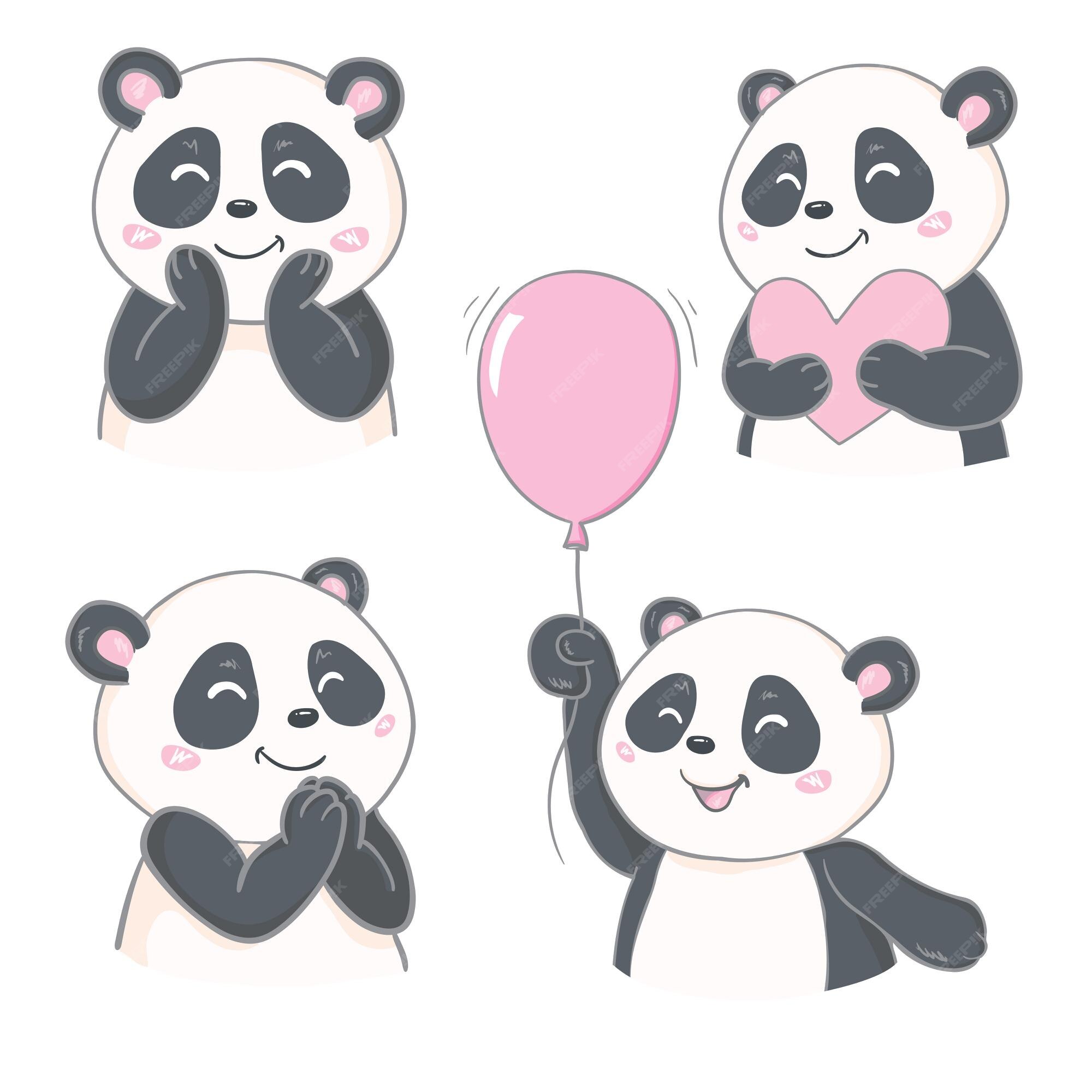 Desenho vetorial de personagem panda fofo, cartão de felicitações