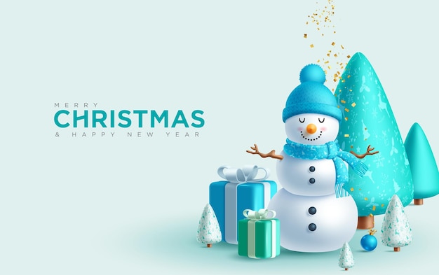 Desenho vetorial de personagens do Homem de Neve de Natal Feliz Natal e feliz ano novo texto de saudação