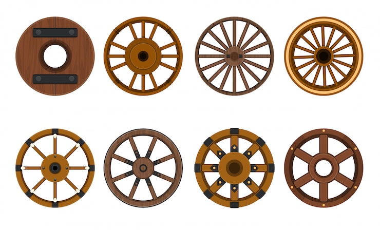Vetor desenho vetorial de roda de madeira definir ícone. carrinho de ilustração vetorial de roda. cartwheel de ícone isolado dos desenhos animados para vagão.