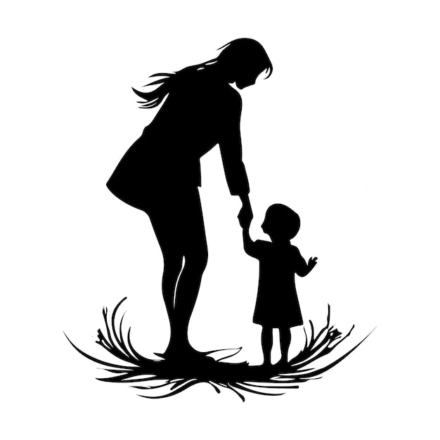 Vetor desenho vetorial de silhueta minimalista de uma mãe e filho