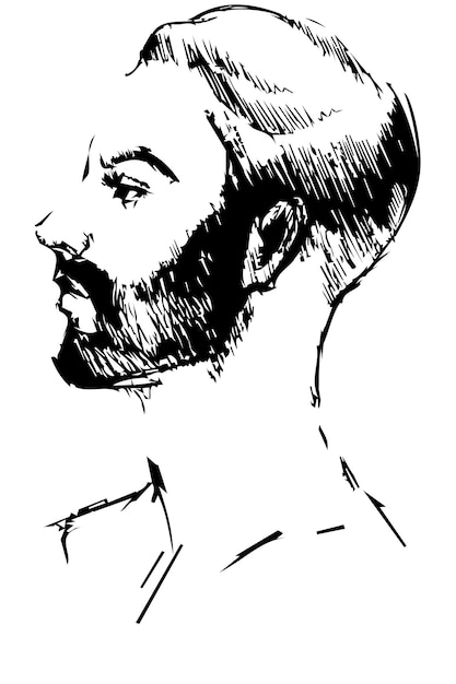 Desenho vetorial de um jovem com barba no perfil