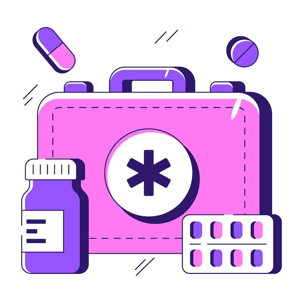 Desenho vetorial de um kit médico isolado em fundo branco