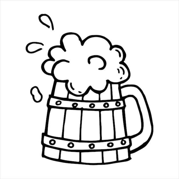 Desenho vetorial de uma caneca de cerveja em estilo doodle no tema octoberfest desenhos simples e fofos