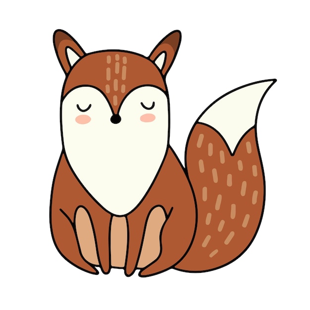Desenho vetorial de uma linda raposa vermelha com olhos fechados e uma cauda fofa