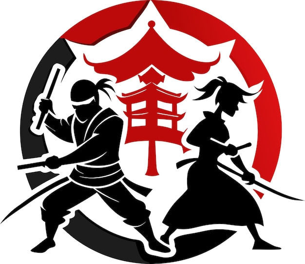 Desenho vetorial do logotipo da silhueta de luta samurai japonesa