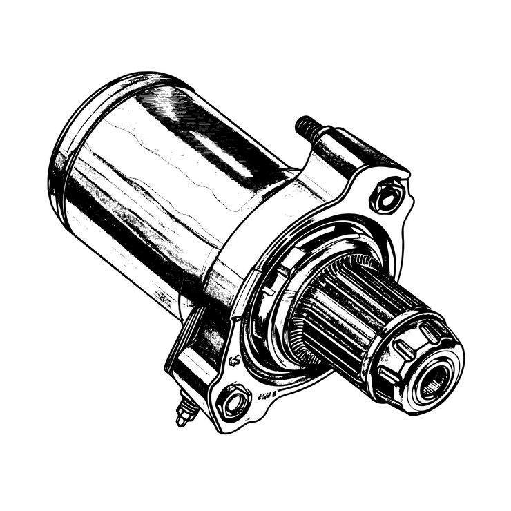 Vetor desenho vetorial do motor de partida ilustração de estilo gravada desenhada à mão isolada