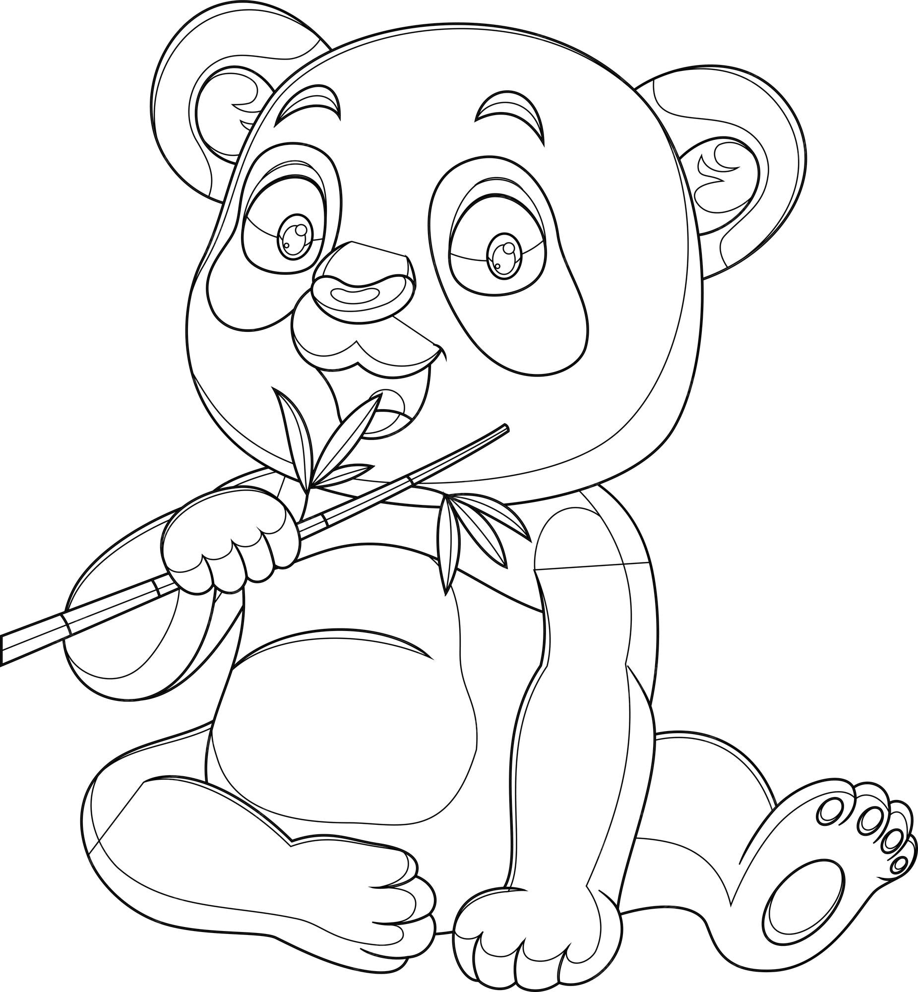 Desenhos animados de panda comendo bambu para colorir para crianças