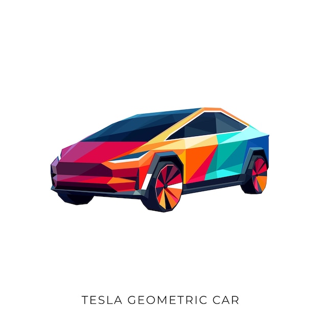 Vetor desenho vetorial geométrico colorido do carro tesla