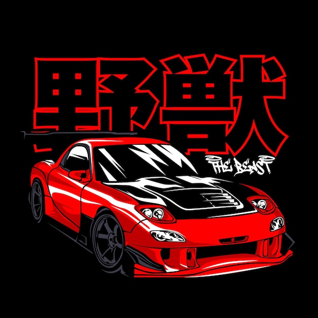 Desenho vetorial japonês de carro de corrida esporte vermelho