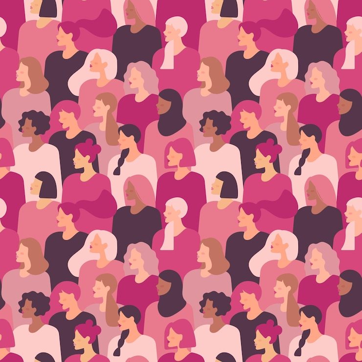 Vetor desenho vetorial sem costura com mulheres de diferentes nacionalidades e culturas