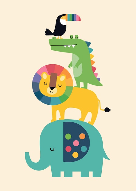 Desenho vetorial simples de animais florestais