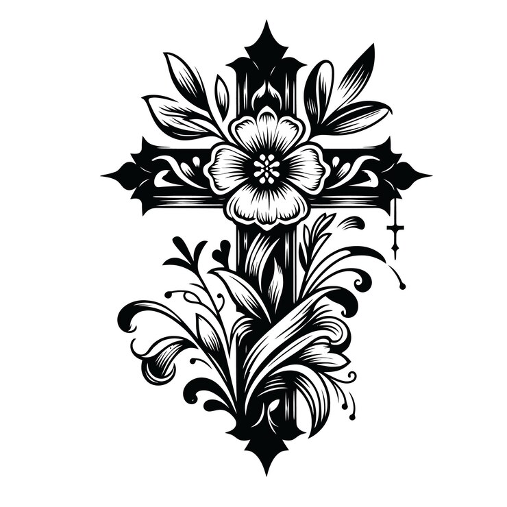 Vetor desenho vetorial svg de floral cross clipart