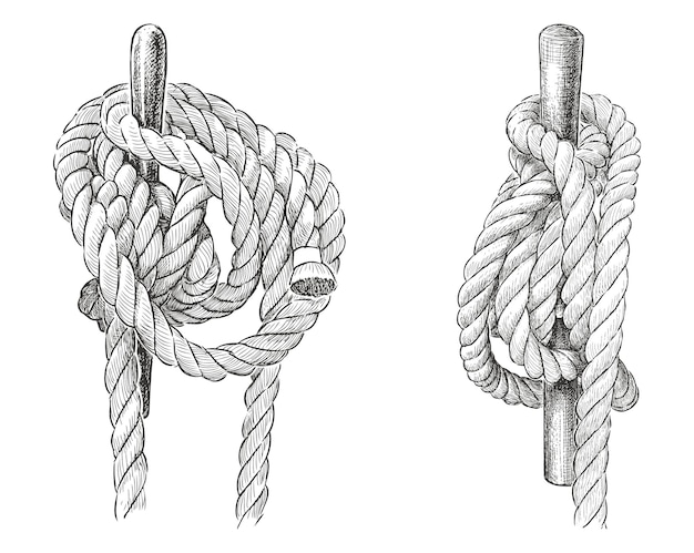 Desenhos à mão de cordas de aparejo Ilustração vetorial isolada em branco