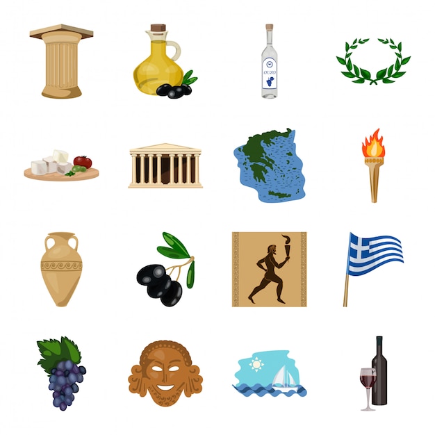 Desenhos animados antigos grécia definir ícone. ilustração grego antigo. isolado conjunto de desenhos animados ícone grécia antiga.