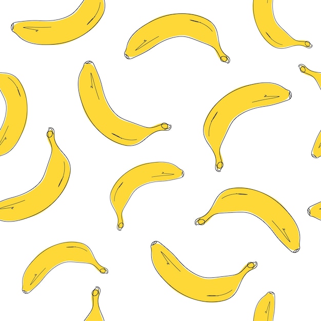 Desenhos animados bananas sem costura padrão doodle frutas tropicais amarelas um bando de bananas desenhado à mão