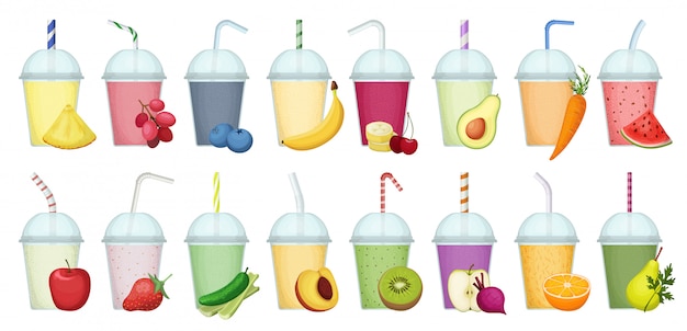 Desenhos animados batido definir ícone. ilustração suco fresco no fundo branco. Desenhos animados isolados definir ícone smoothie.