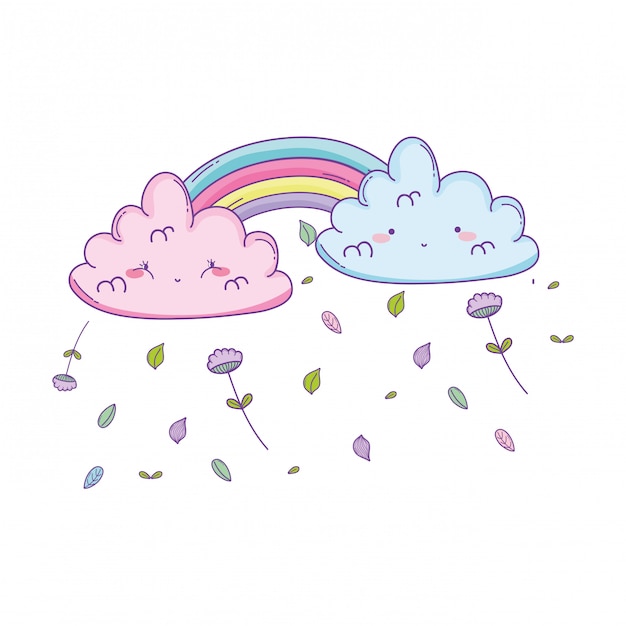 Desenhos animados bonitos da nuvem e do arco-íris