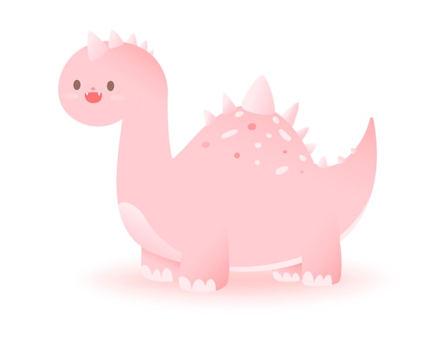 Cor rosa de dinossauro bonito pintado em estilo de desenho animado