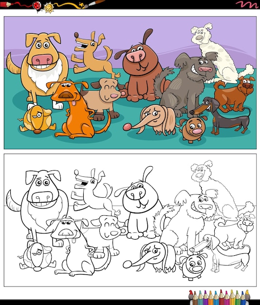 Desenhos animados cães personagens animais para colorir página