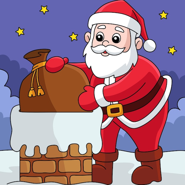 Desenhos animados coloridos de Papai Noel na chaminé