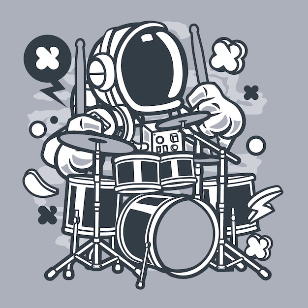 Desenhos animados de baterista de astronauta