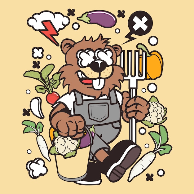 Desenhos animados de beaver farmer