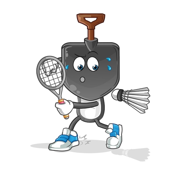 Desenhos animados de cabeça de pá jogando ilustração de badminton. vetor de caracteres