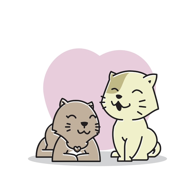 Desenhos animados de casal de gatos felizes e apaixonados por animais de estimação alegres