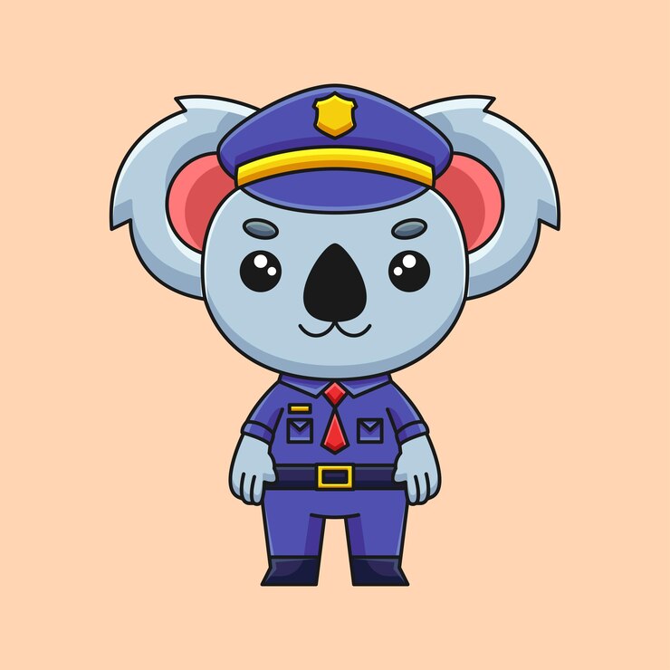 Vetor desenhos animados de coala da polícia bonitinho, arte desenhada à mão, conceito vetorial, ilustração de ícone kawaii
