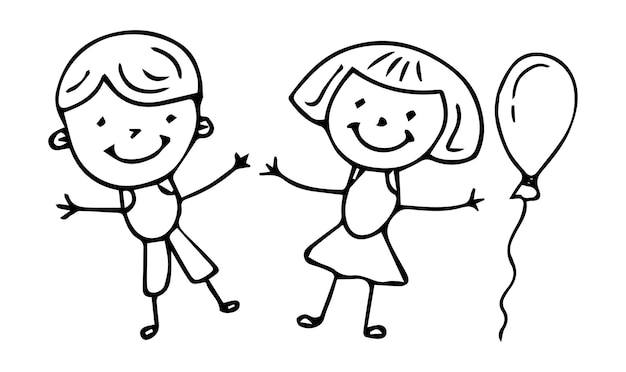 desenhos animados de crianças, contorno preto e branco