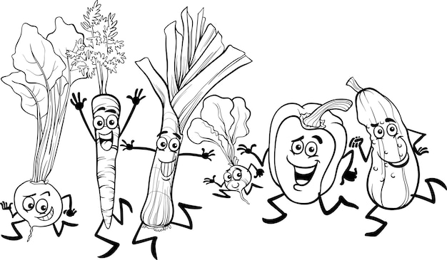 Desenhos animados de desenhos animados de vegetais para colorir