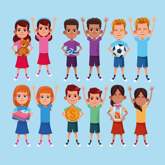 Desenhos animados de doação e caridade de crianças